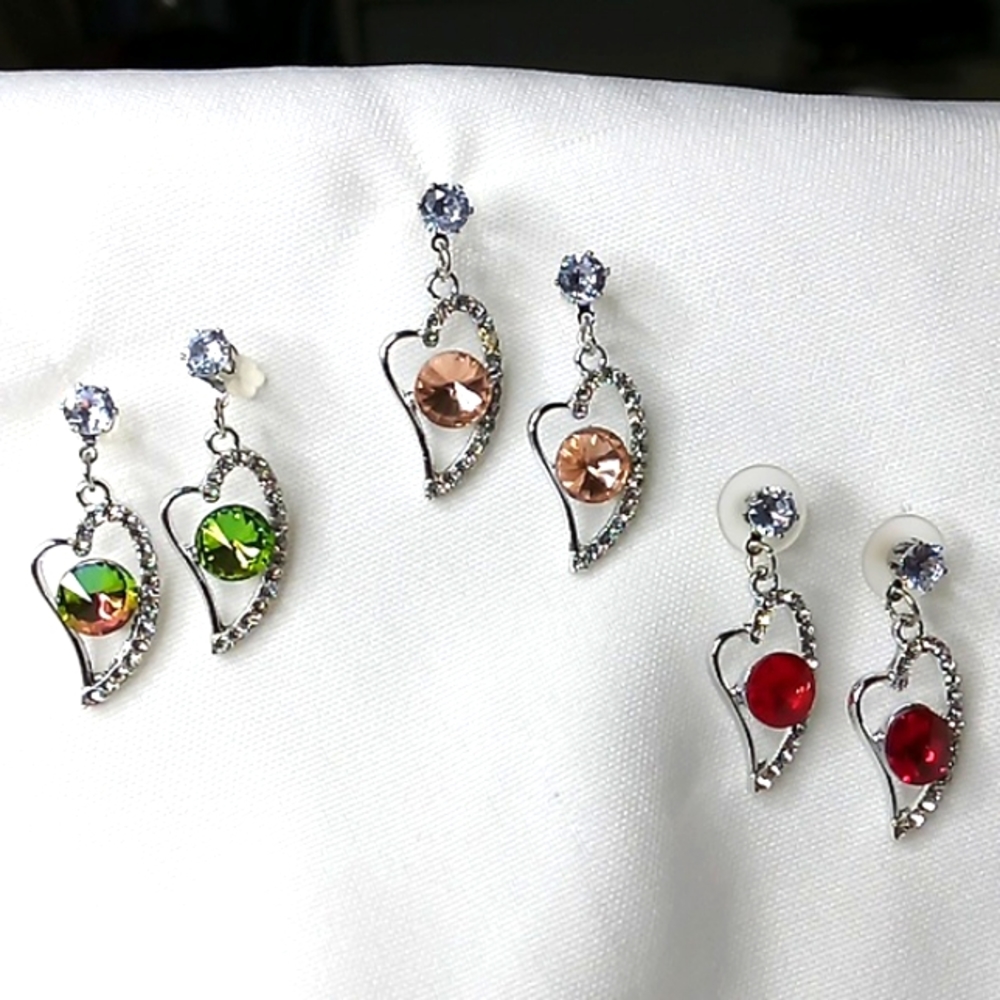 3pcs heart dangle bundle studs